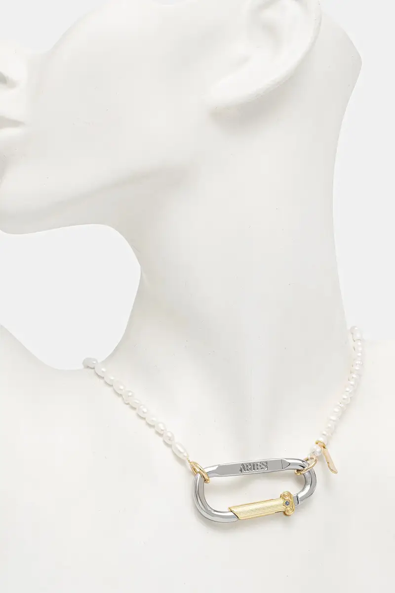 collana Mini Carabiner Pearl Necklace uomo AR9026703 Beige miniatura 2