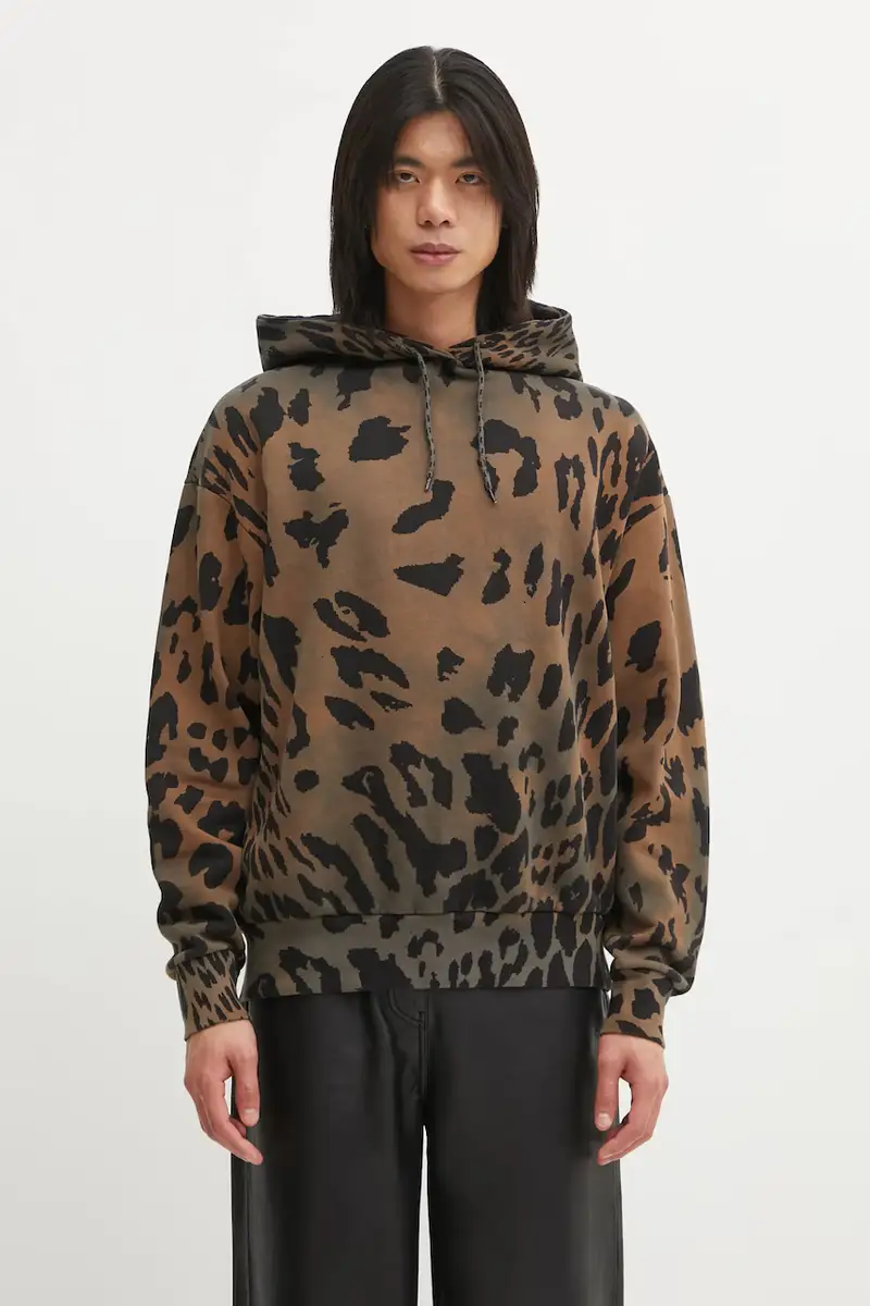 felpa in cotone Leopard Hoodie uomo colore marrone con cappuccio AR2003404
