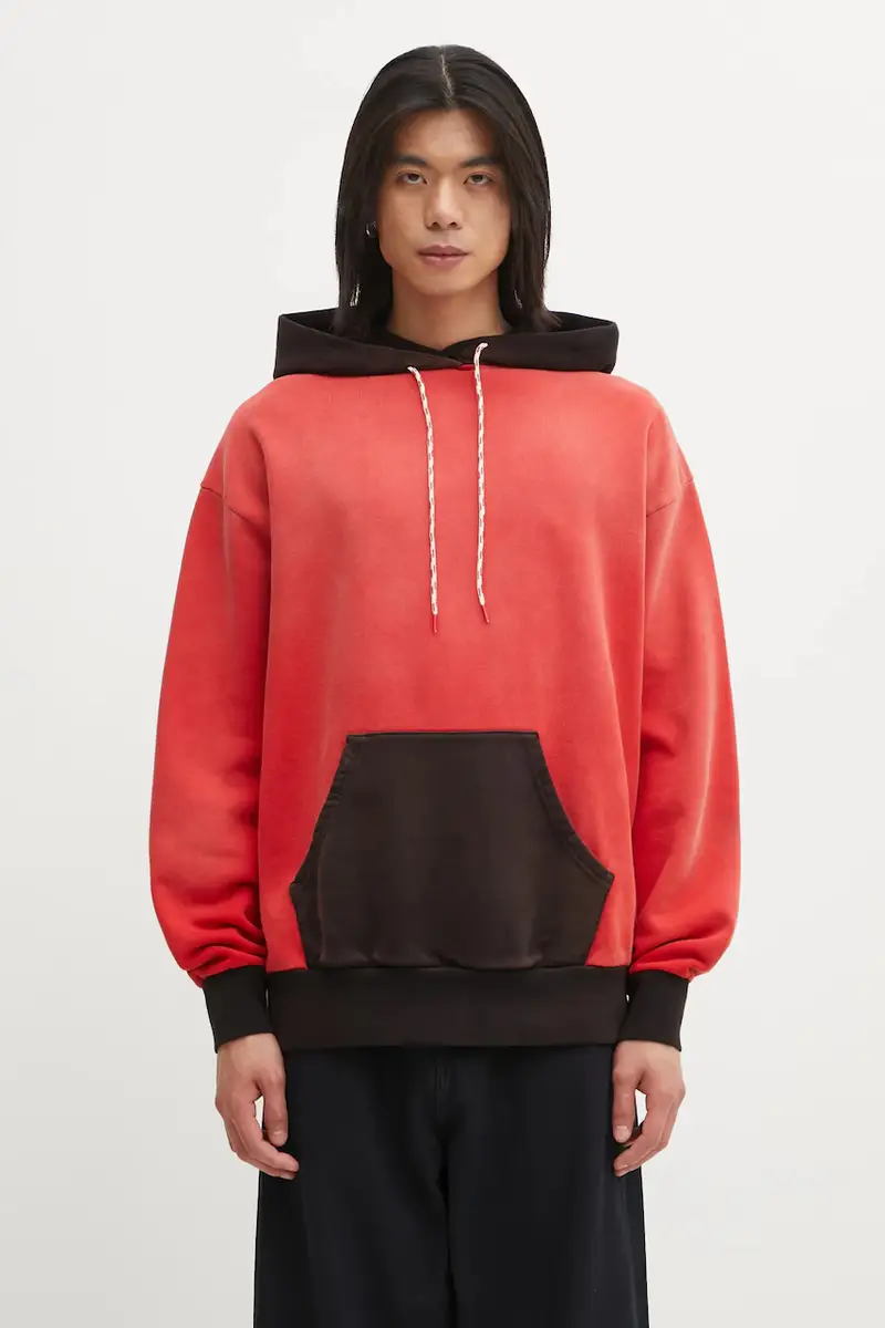 felpa in cotone Sunbleached Premium Temple uomo colore rosso con cappuccio AR2002604