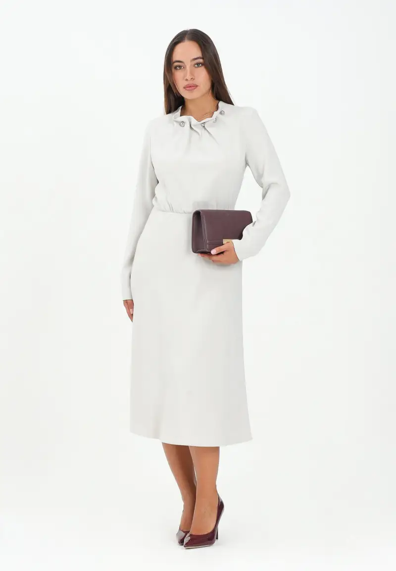 Abito midi beige da donna con borchie al collo miniatura 2