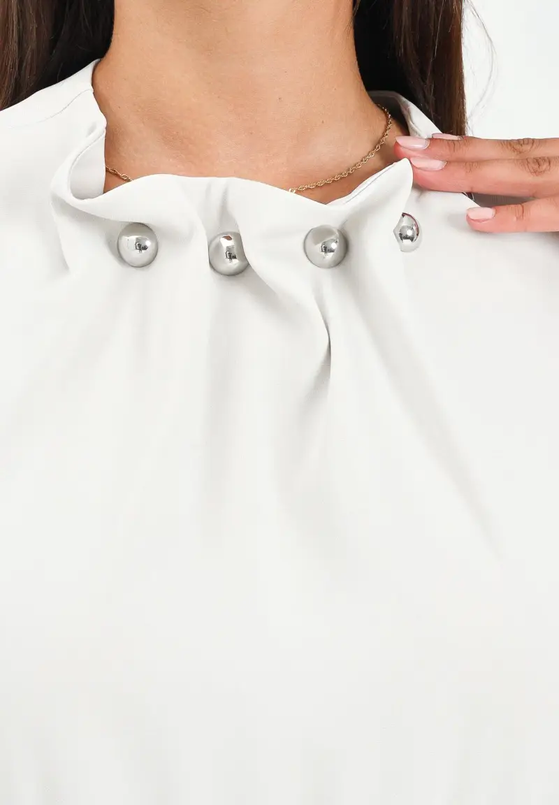 Abito midi beige da donna con borchie al collo miniatura 3