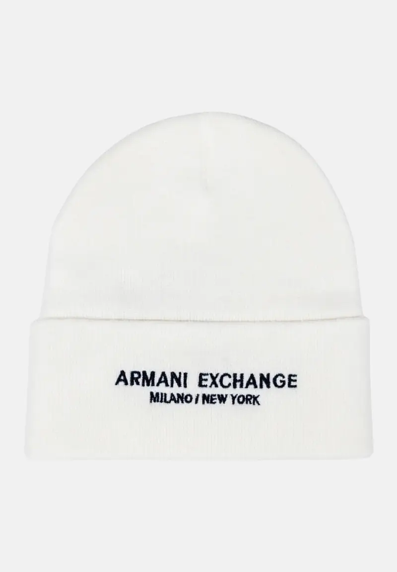 ARMANI EXCHANGE Berretto di lana bianco da uomo con ricamo logo