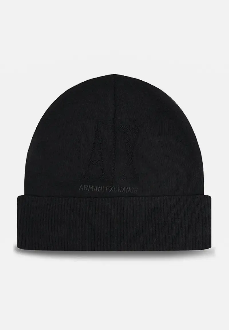 ARMANI EXCHANGE Berretto di lana nero da donna con logo Icon Project