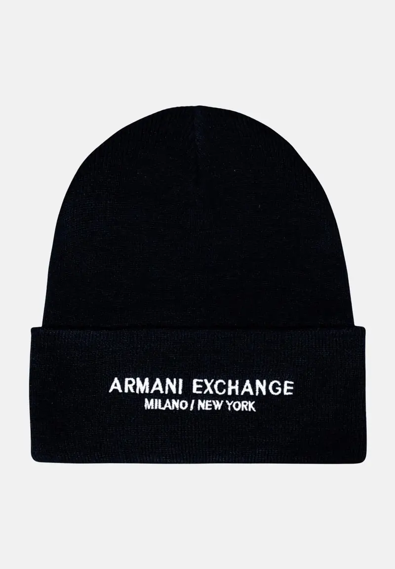 ARMANI EXCHANGE Berretto di lana nero da uomo con ricamo logo