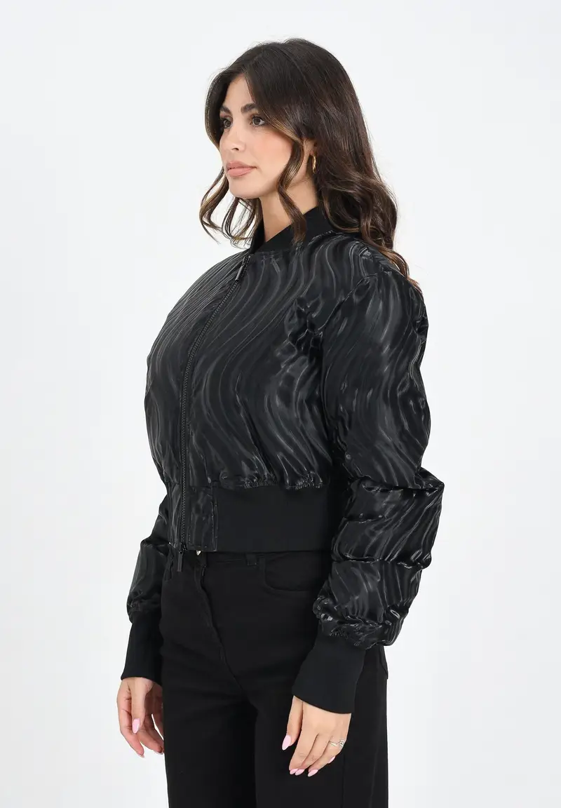 ARMANI EXCHANGE Bomber nero da donna con motivo a onde lucide