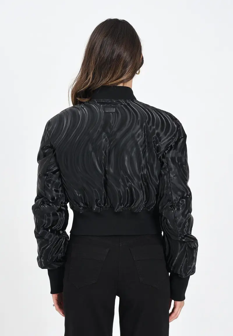 ARMANI EXCHANGE Bomber nero da donna con motivo a onde lucide miniatura 3