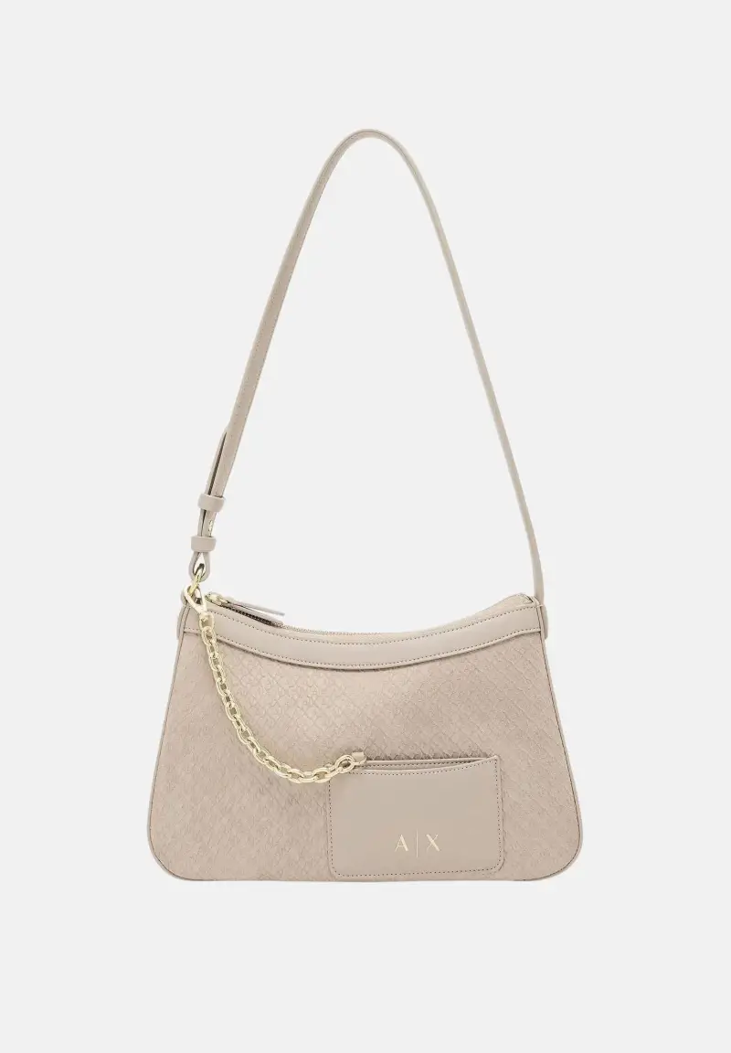 Borsa a spalla beige da donna con taschino