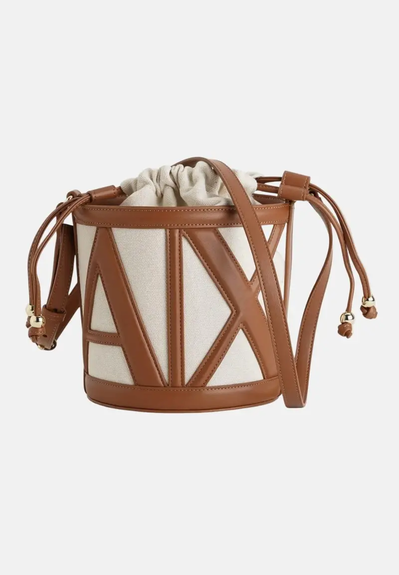 Borsa a tracolla beige e cuoio da donna con logo