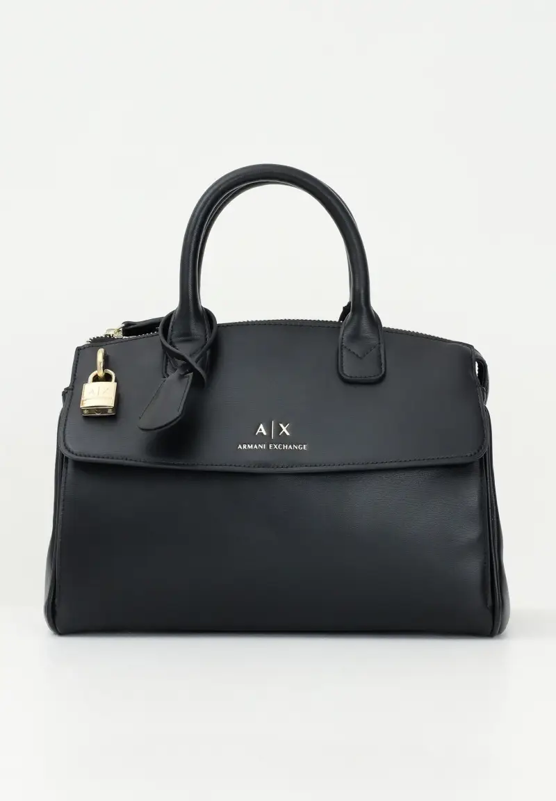 Armani Exchange Borsa Boston nera da donna in pelle