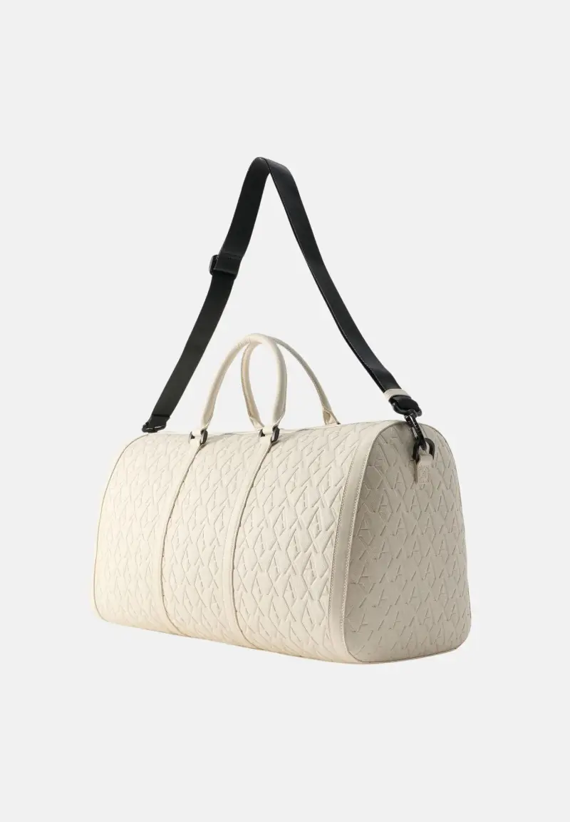 Borsone crema da uomo con logo all-over miniatura 3