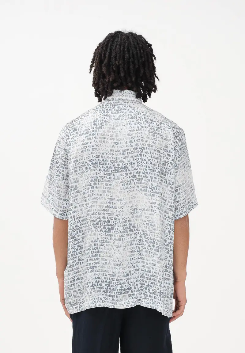 Camicia a manica corta bianca da uomo con stampa logo all-over miniatura 3