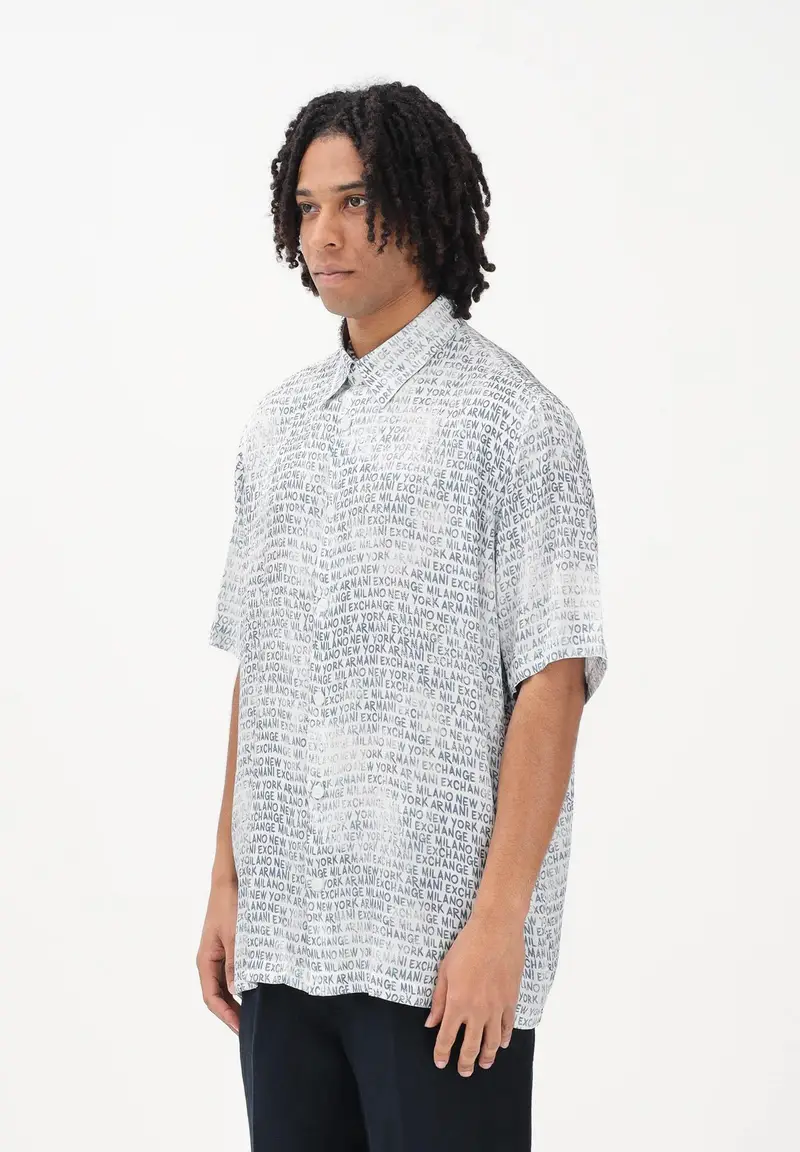 Camicia a manica corta bianca da uomo con stampa logo all-over