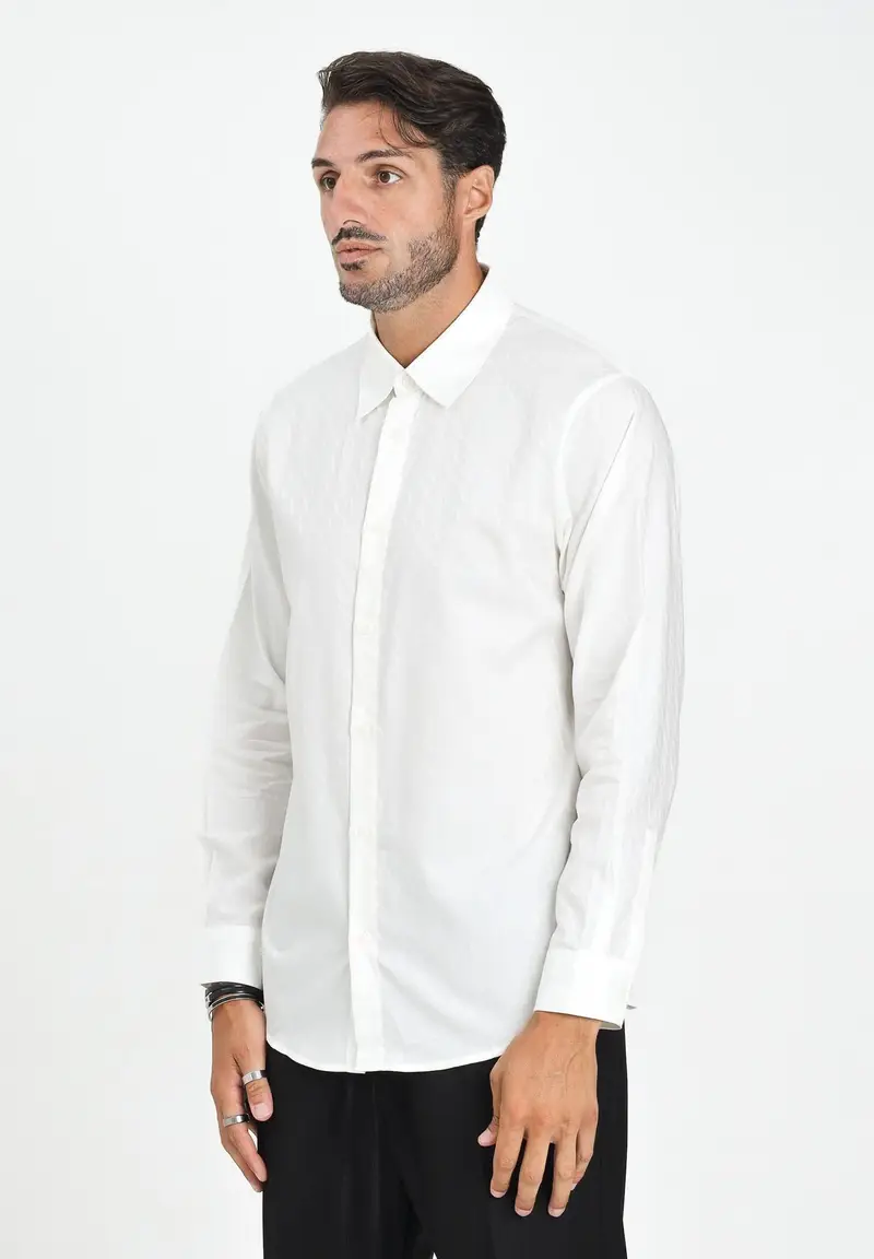 ARMANI EXCHANGE Camicia a manica lunga bianca da uomo con monogramma logo