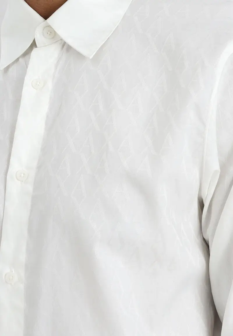 ARMANI EXCHANGE Camicia a manica lunga bianca da uomo con monogramma logo miniatura 2