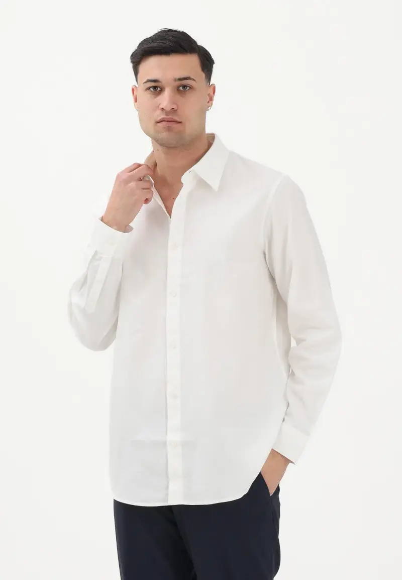 Camicia a manica lunga bianco panna da uomo con logo all-over miniatura 2