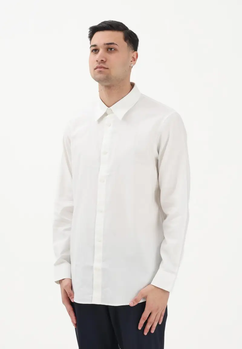 Camicia a manica lunga bianco panna da uomo con logo all-over