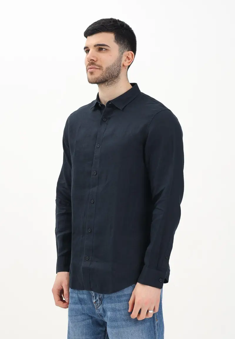 ARMANI EXCHANGE Camicia a manica lunga blu da uomo