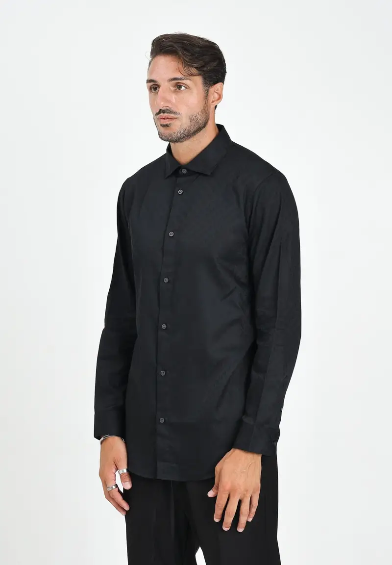 ARMANI EXCHANGE Camicia a manica lunga nera da uomo con logo all-over
