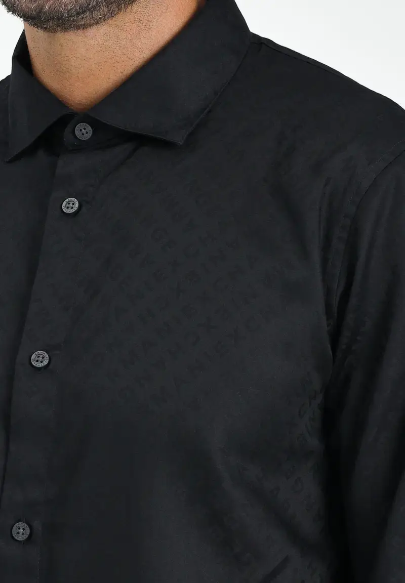 ARMANI EXCHANGE Camicia a manica lunga nera da uomo con logo all-over miniatura 2