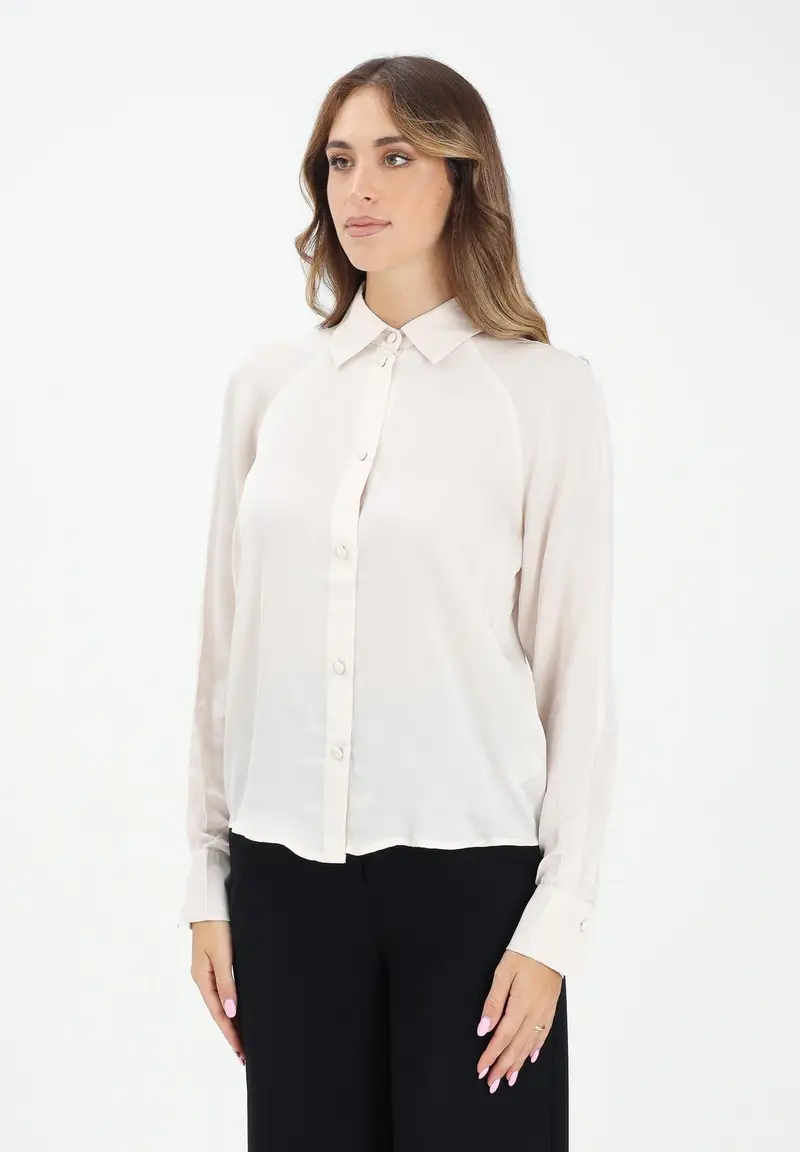Camicia a manica lunga panna da donna