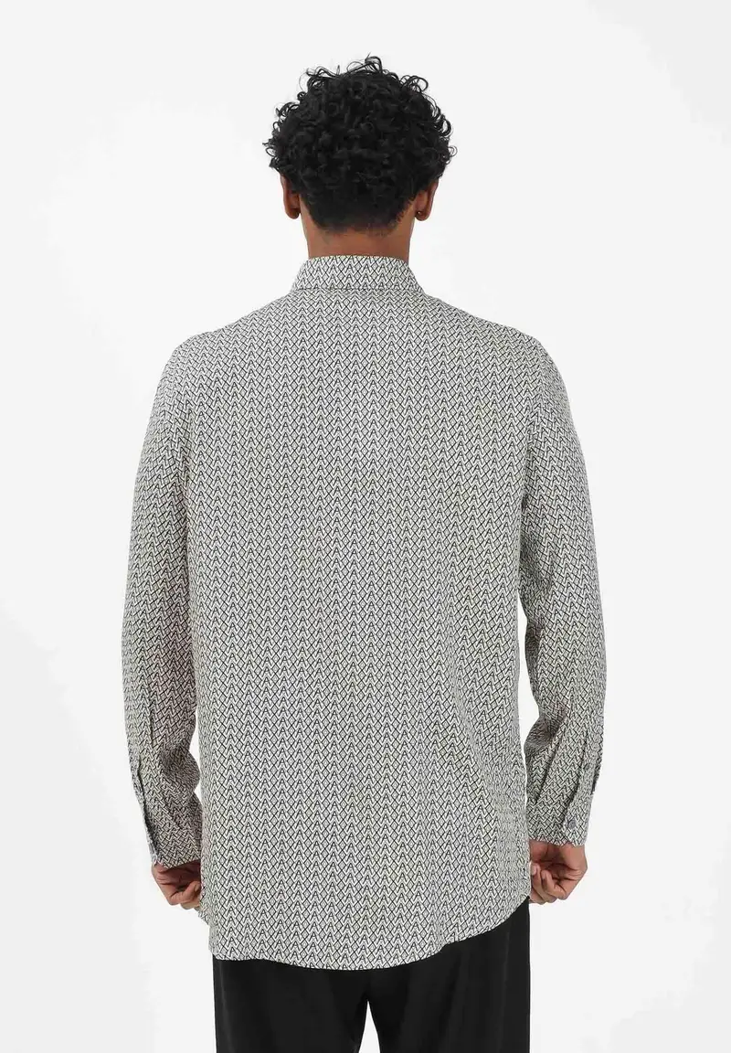 Camicia a manica lunga panna da uomo con logo all-over miniatura 3