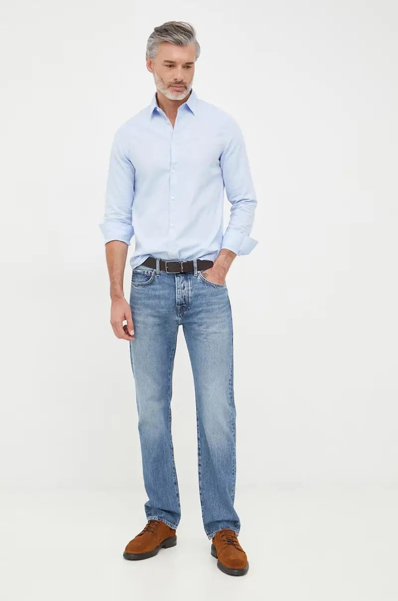 camicia in cotone Blu miniatura 3