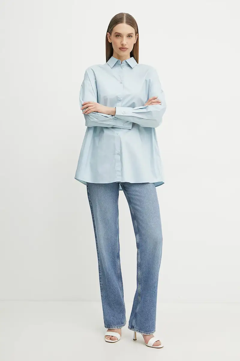 camicia in cotone donna colore blu XW000455 AF12812 miniatura 2