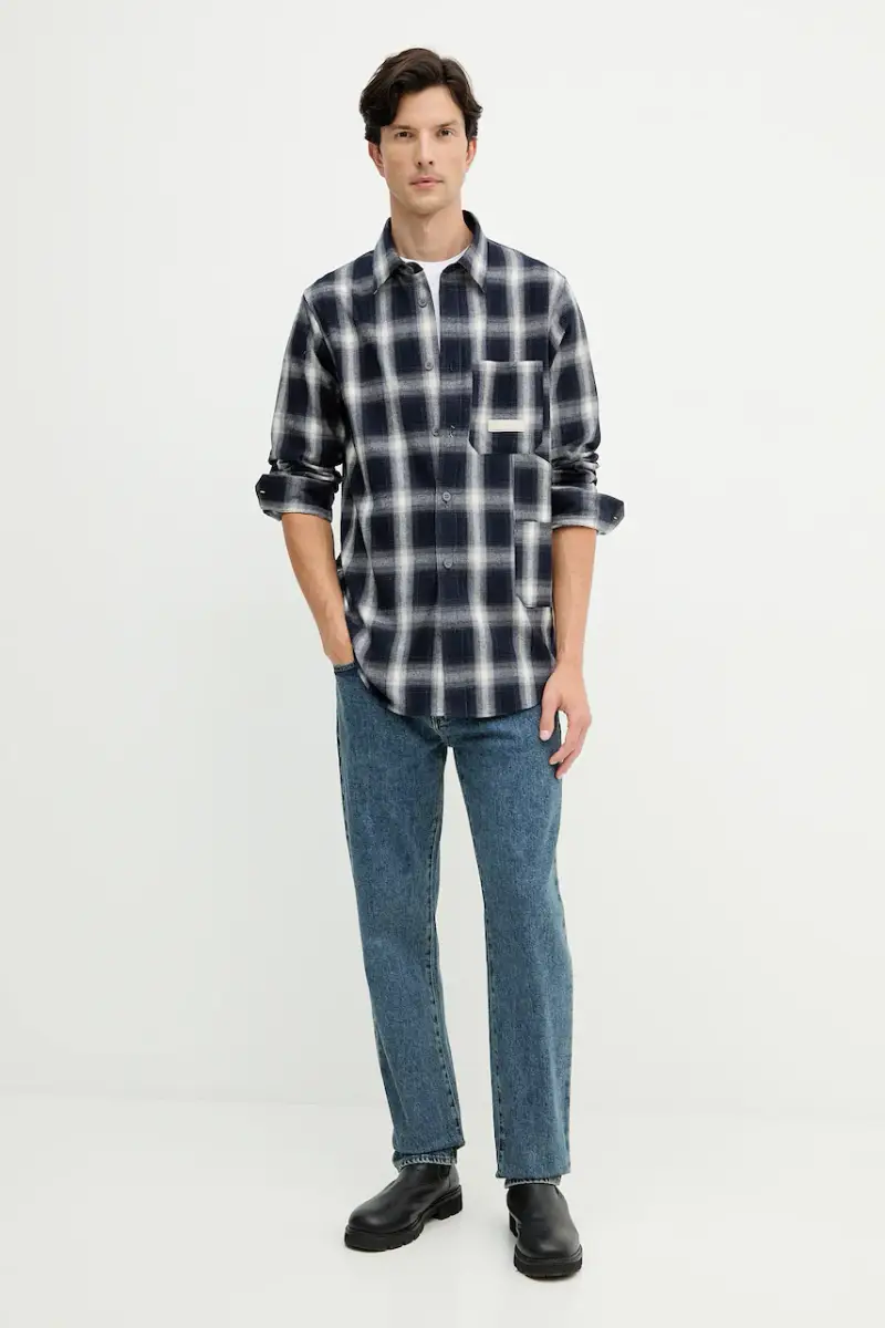 camicia in cotone uomo colore blu navy XM001149 AF16626 miniatura 2