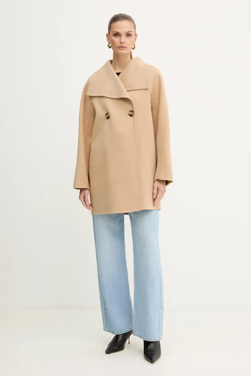 cappotto con lana colore beige XW000715 AF16216 miniatura 2