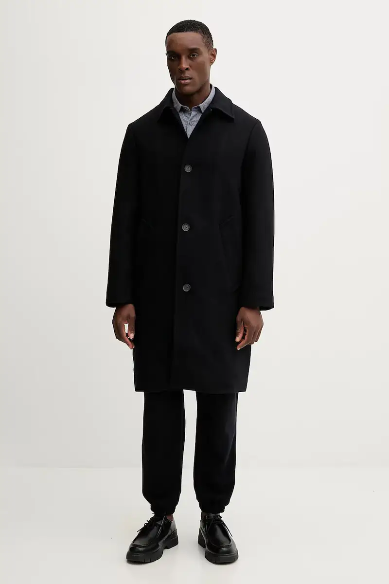 cappotto con lana colore blu navy XM001121 AF18943 miniatura 2