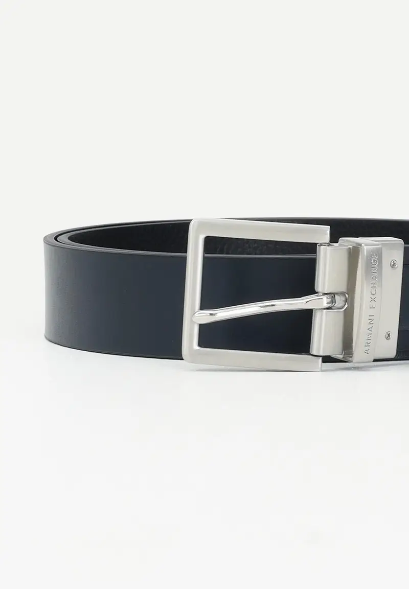 ARMANI EXCHANGE Cintura double face nera e blu da uomo miniatura 3
