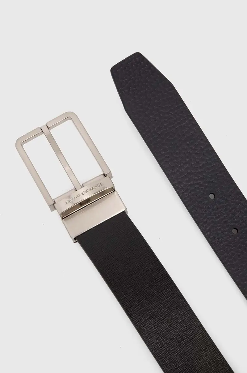 cintura in pelle bilaterale Nero miniatura 3