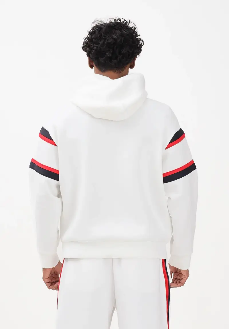 Felpa con cappuccio bianca da uomo caratterizzata da righe a contrasto miniatura 3