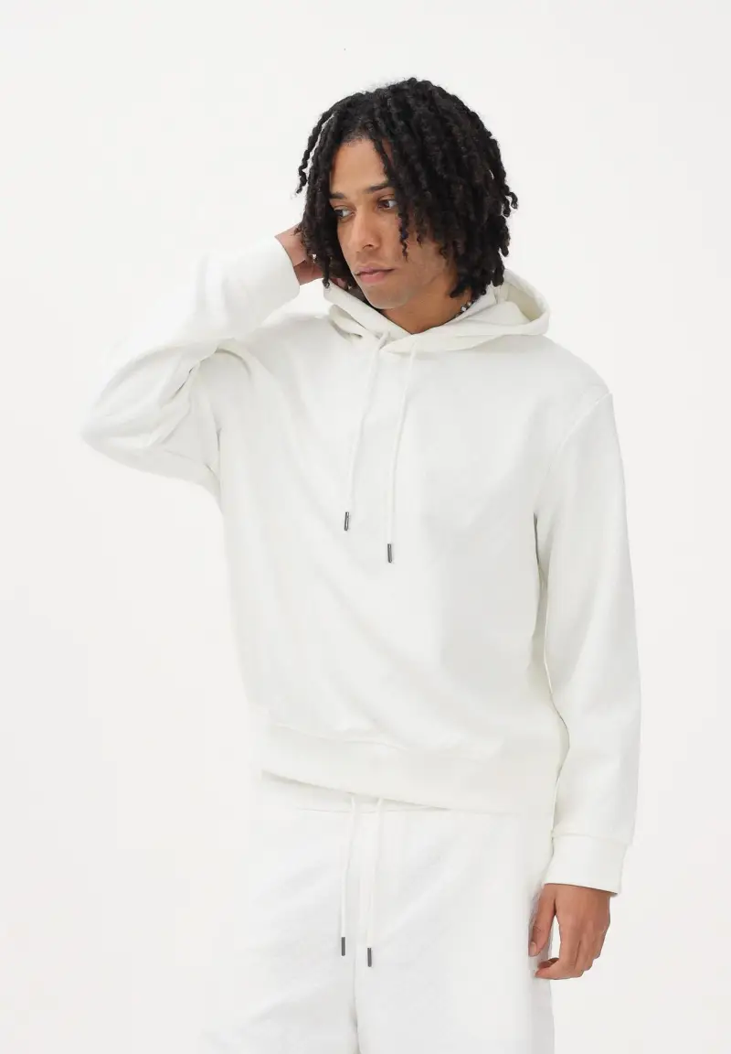 Felpa con cappuccio bianca da uomo con texture jacquard miniatura 2