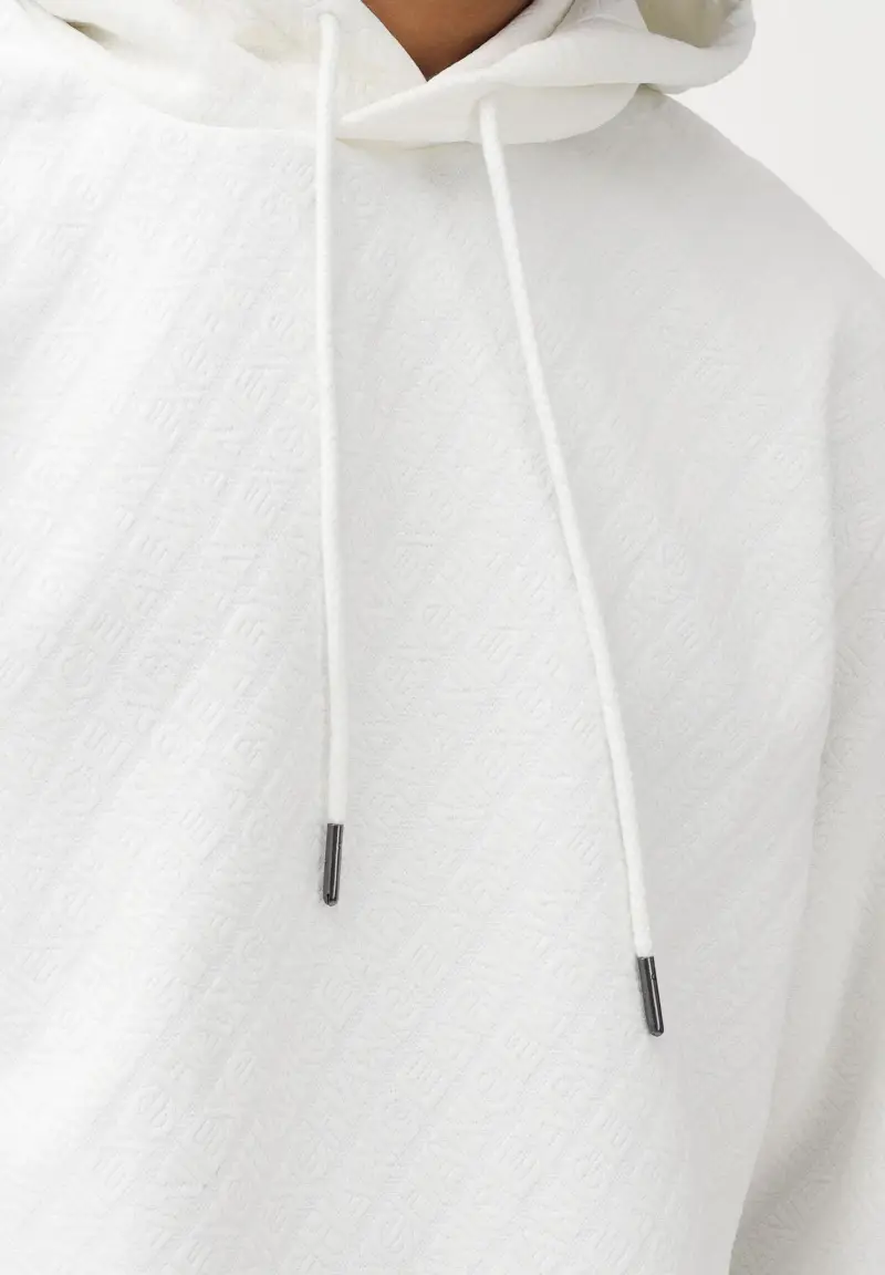 Felpa con cappuccio bianca da uomo con texture jacquard miniatura 3