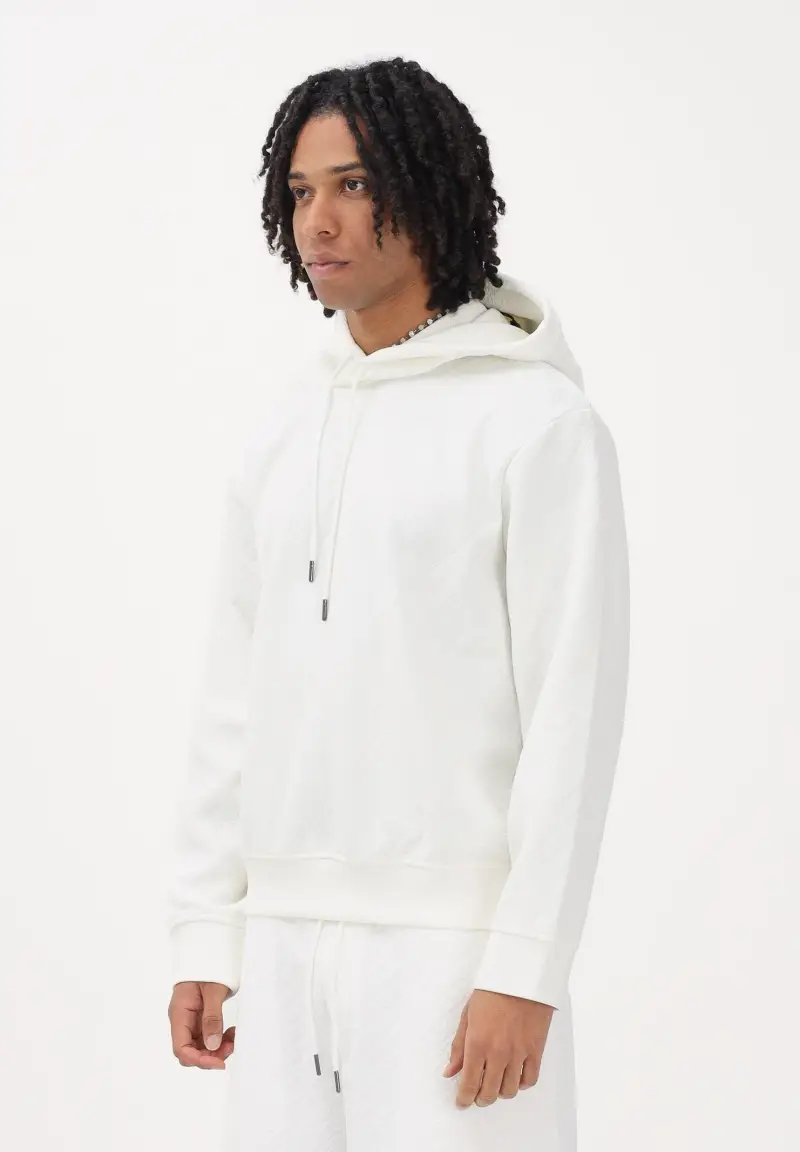 Felpa con cappuccio bianca da uomo con texture jacquard