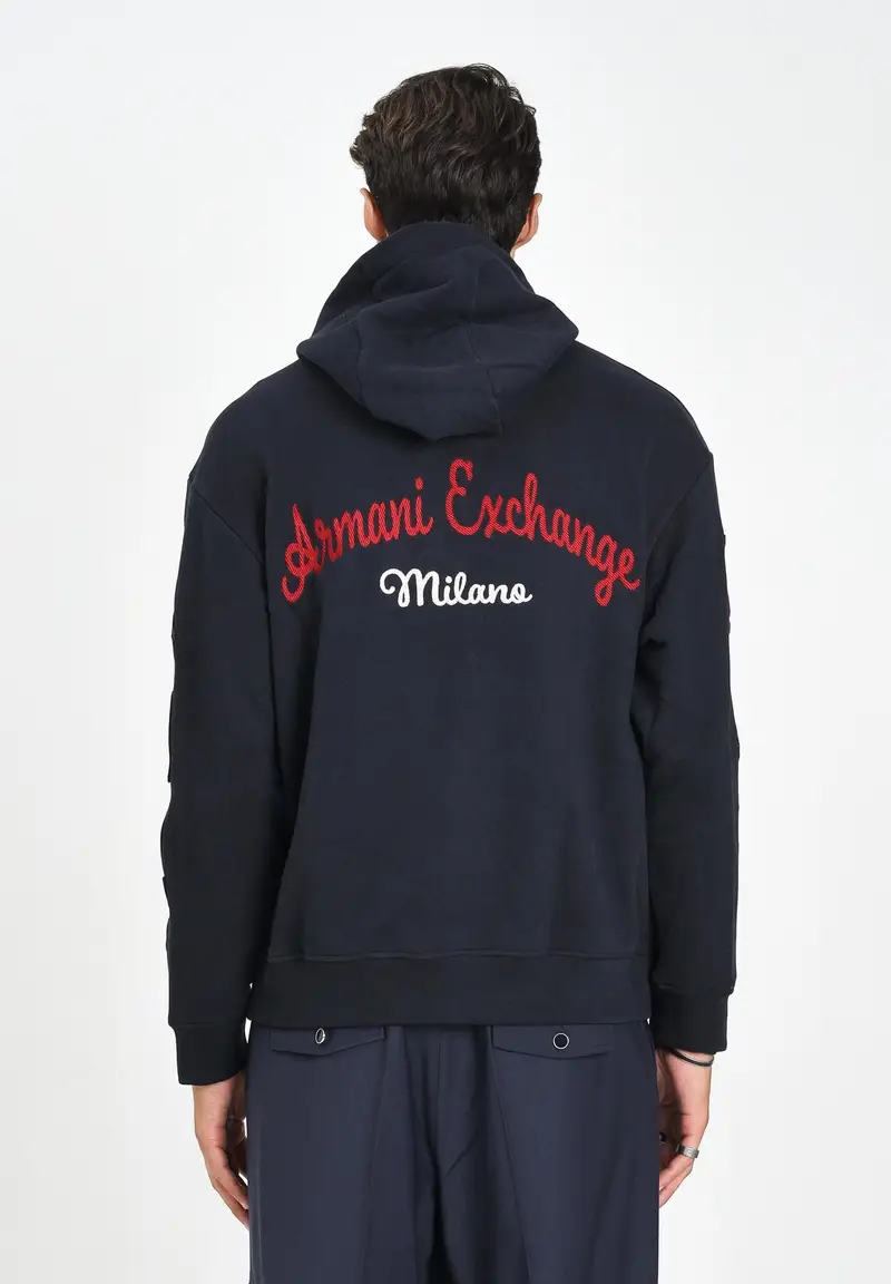 ARMANI EXCHANGE Felpa con cappuccio blu da uomo arricchita da patch miniatura 2