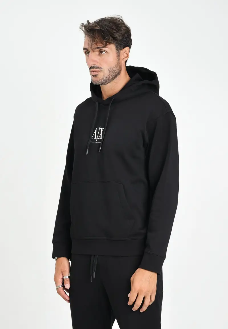 ARMANI EXCHANGE Felpa con cappuccio nera da uomo con ricamo logo