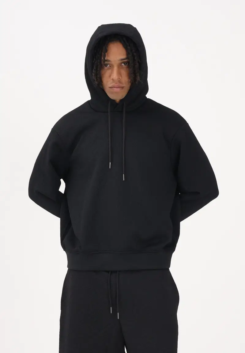 Felpa con cappuccio nera da uomo con texture jacquard miniatura 2