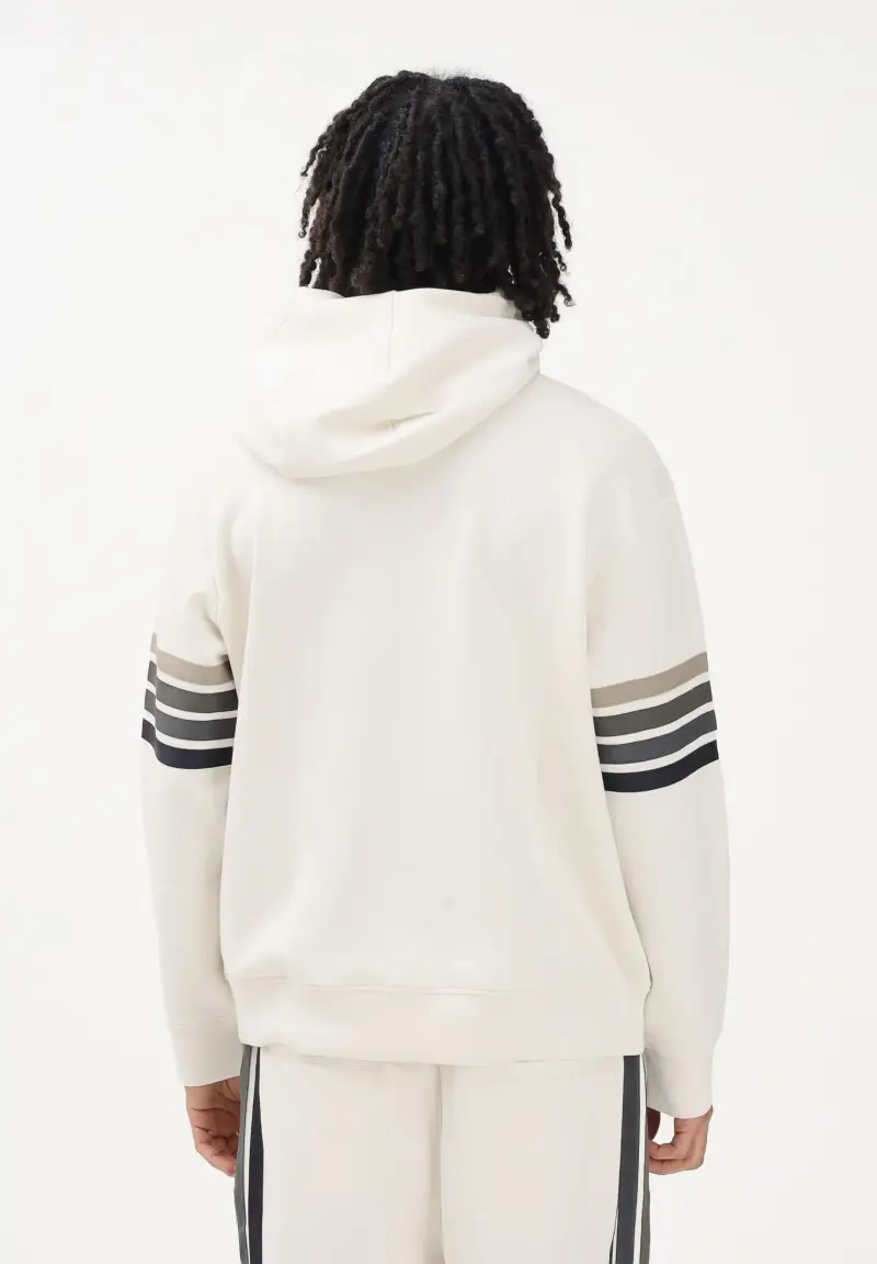 Felpa con cappuccio panna da uomo rifinita da stampa miniatura 3