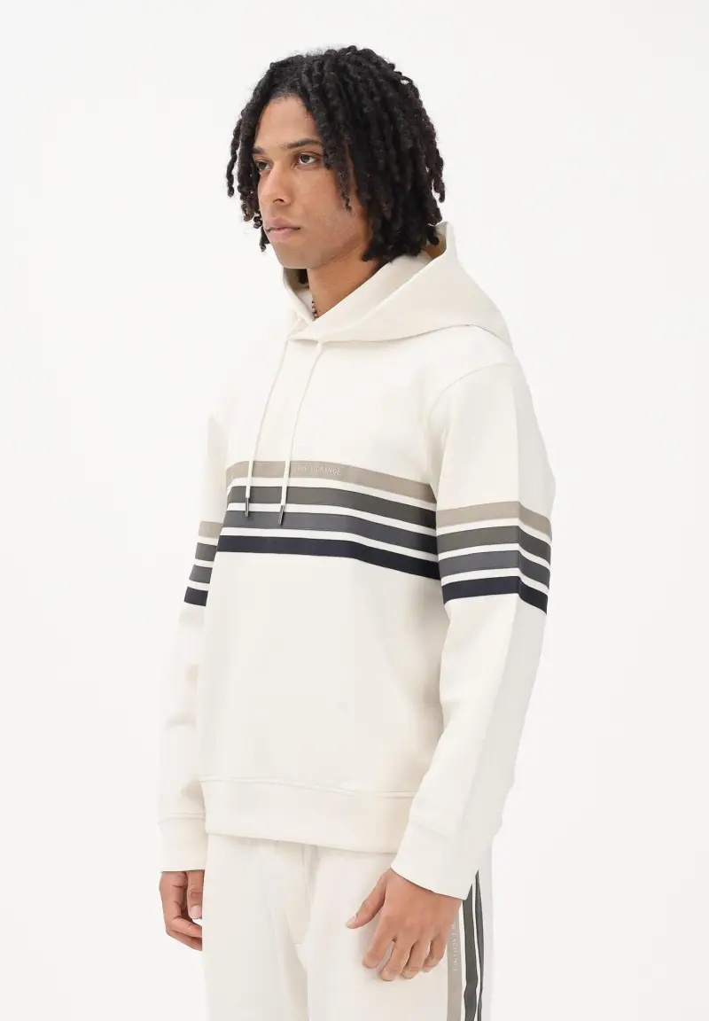 Felpa con cappuccio panna da uomo rifinita da stampa