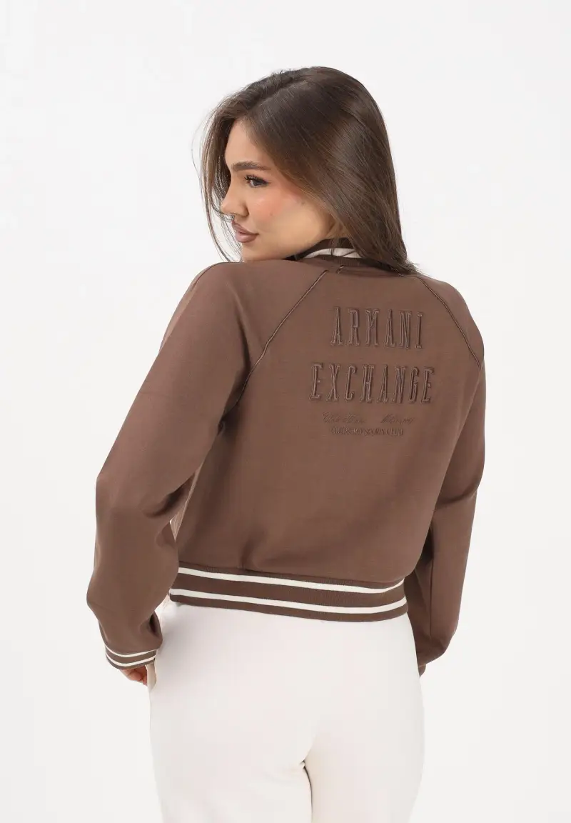 Felpa con zip marrone da donna con logo sul retro miniatura 2