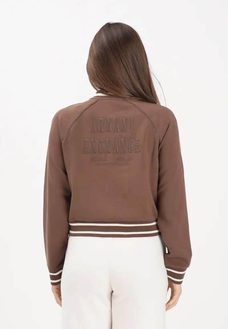 Felpa con zip marrone da donna con logo sul retro miniatura 3