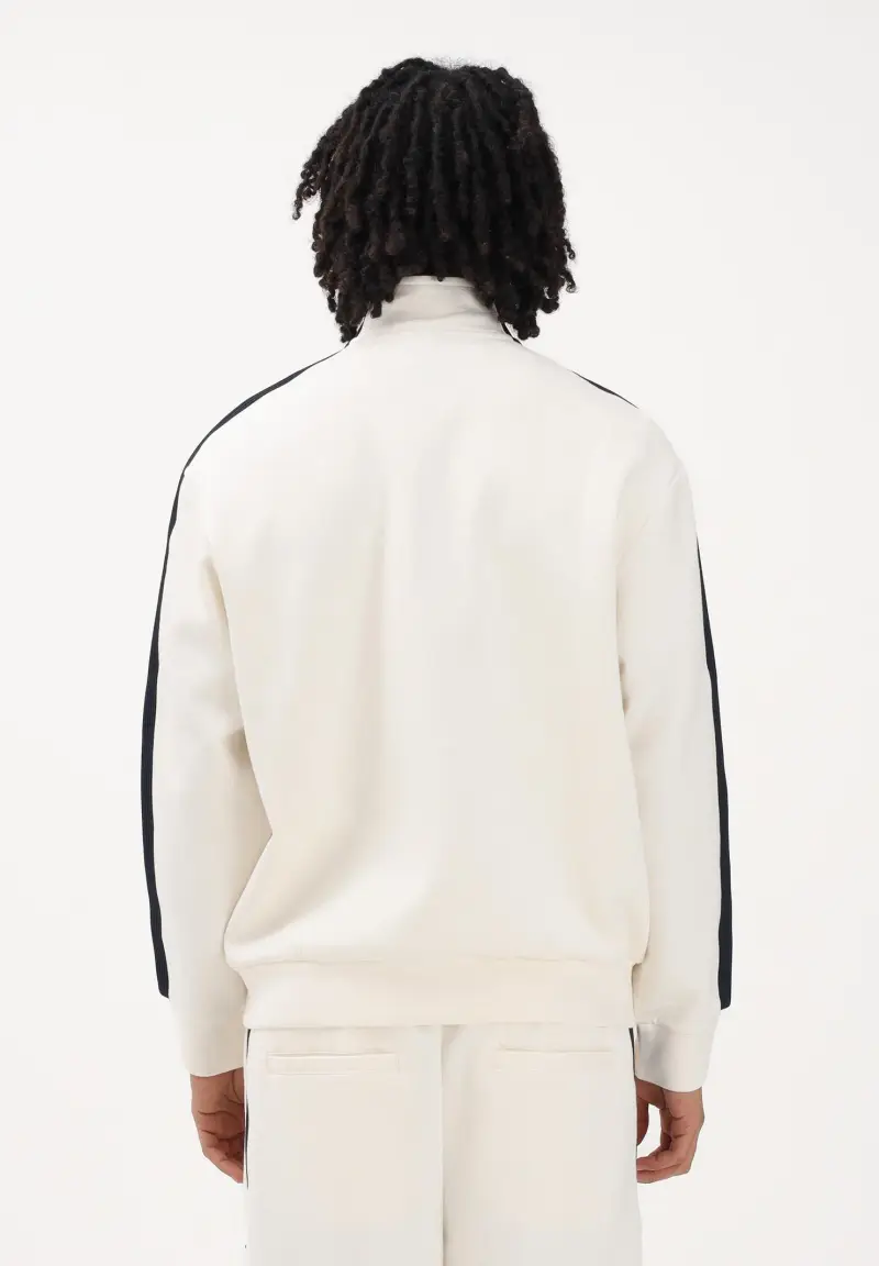 Felpa con zip panna da uomo rifinita da logo e bande a contrasto miniatura 3