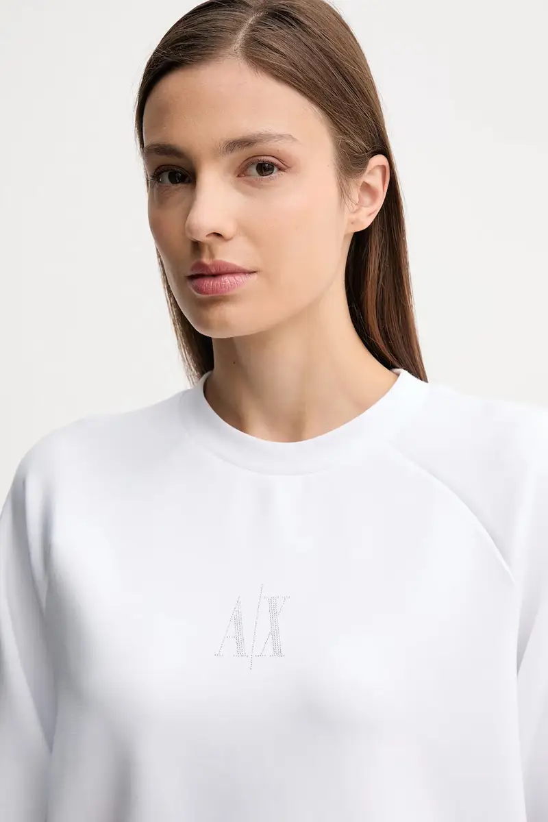 felpa donna colore nero con applicazione XW000826 AF13397 Bianco miniatura 3