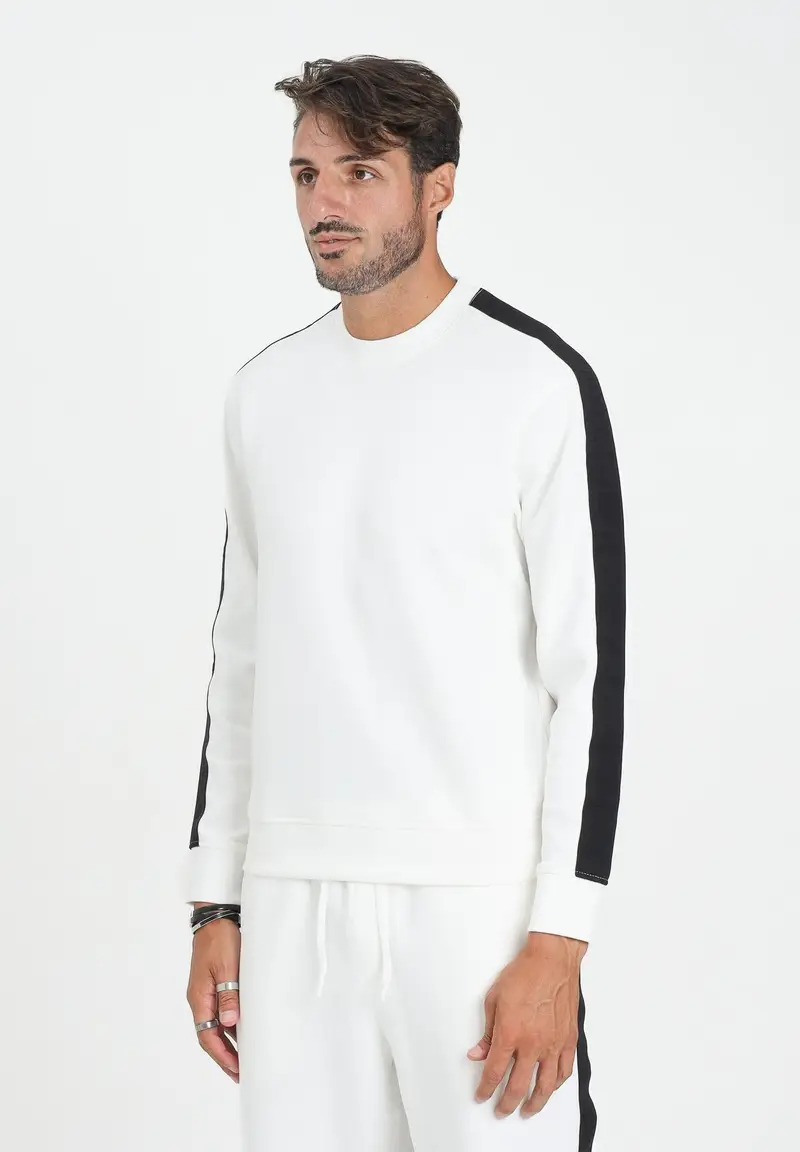 ARMANI EXCHANGE Felpa girocollo bianca da uomo impreziosita da bande laterali logate
