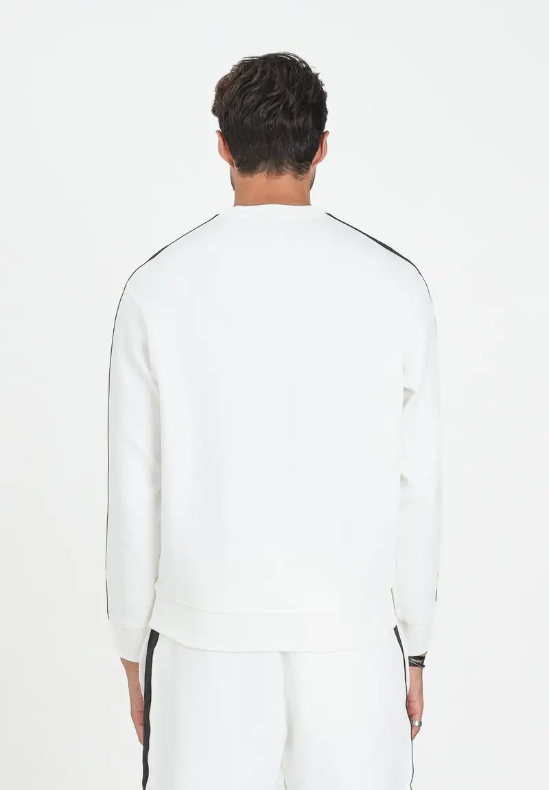 ARMANI EXCHANGE Felpa girocollo bianca da uomo impreziosita da bande laterali logate miniatura 2