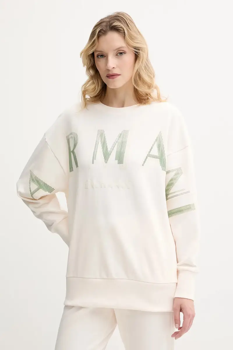 felpa in cotone colore beige con applicazione XW000495 AF12739