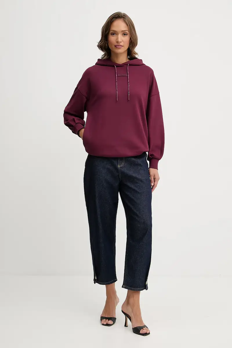 felpa in cotone donna colore granata con cappuccio XW000748 AF16114 miniatura 2