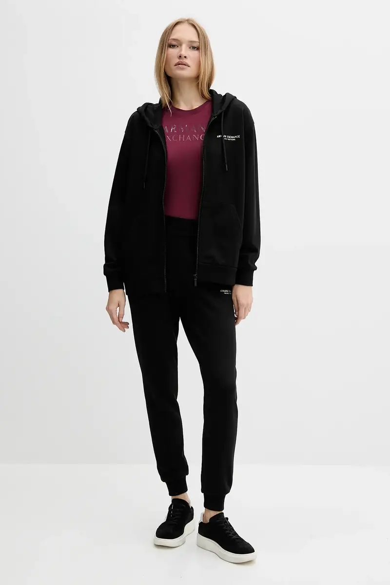 felpa in cotone donna colore nero con cappuccio XW001452 AF10830 miniatura 2